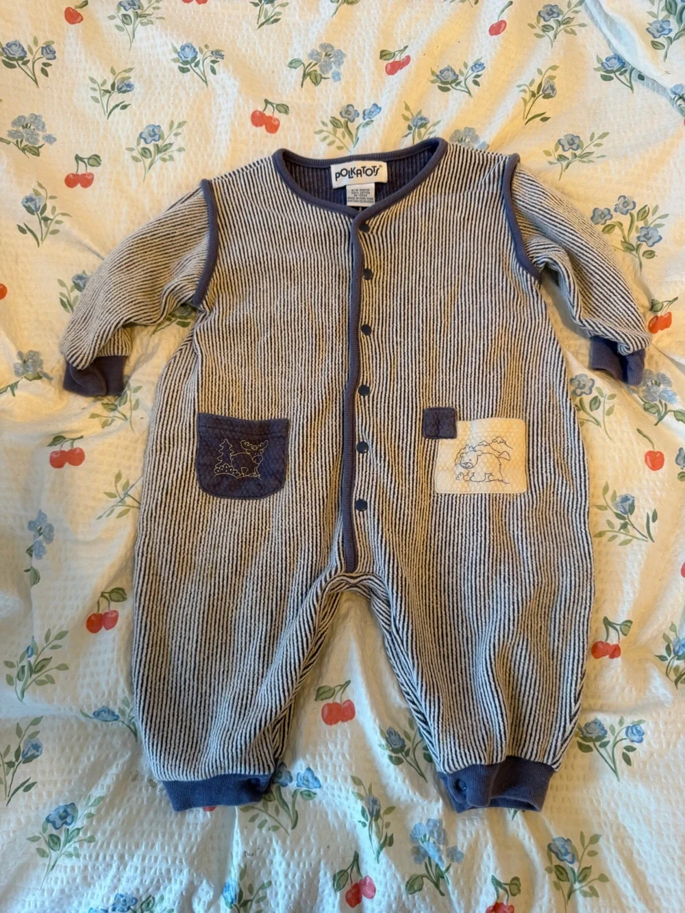 Vintage Striped Baby Romper w embroidery